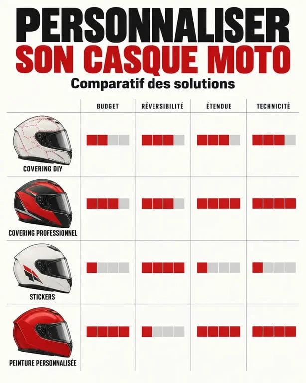 Comparaison des solutions de covering casque moto, stickers et peinture