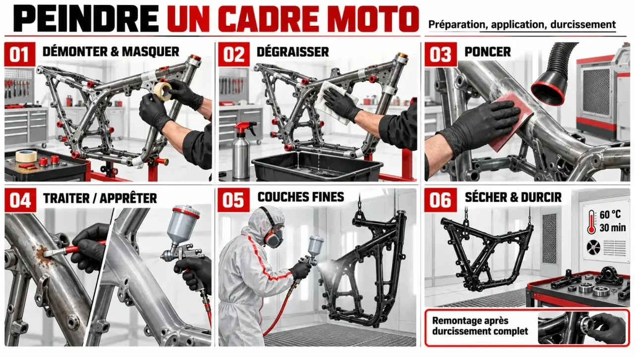 Étapes de préparation avant l'application d'une peinture pour cadre moto