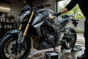 Lavage meticuleux de moto