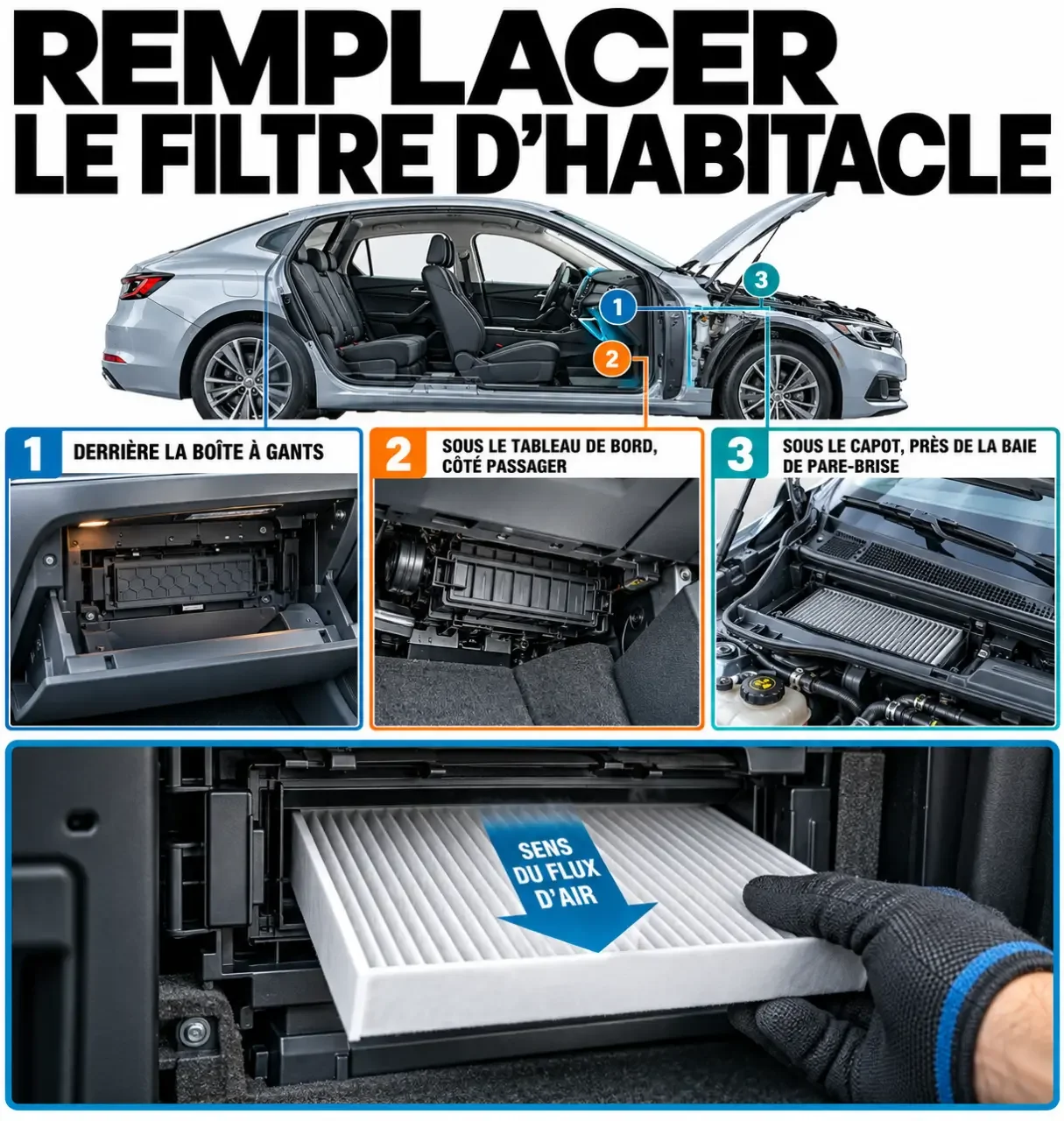 Changer soi-même un filtre d’habitacle en 2 minutes : accès, sens de la flèche Air Flow et installation